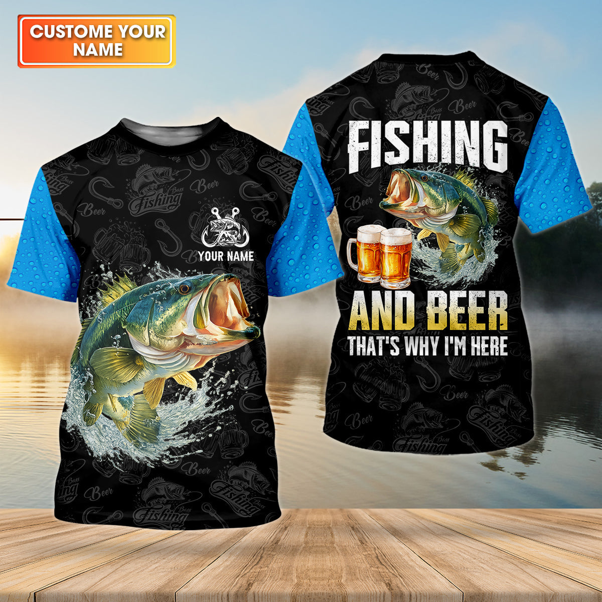 Fishing And Beer That’s Why I’m Here UPF Fishing Shirt, Personalized Custom Name