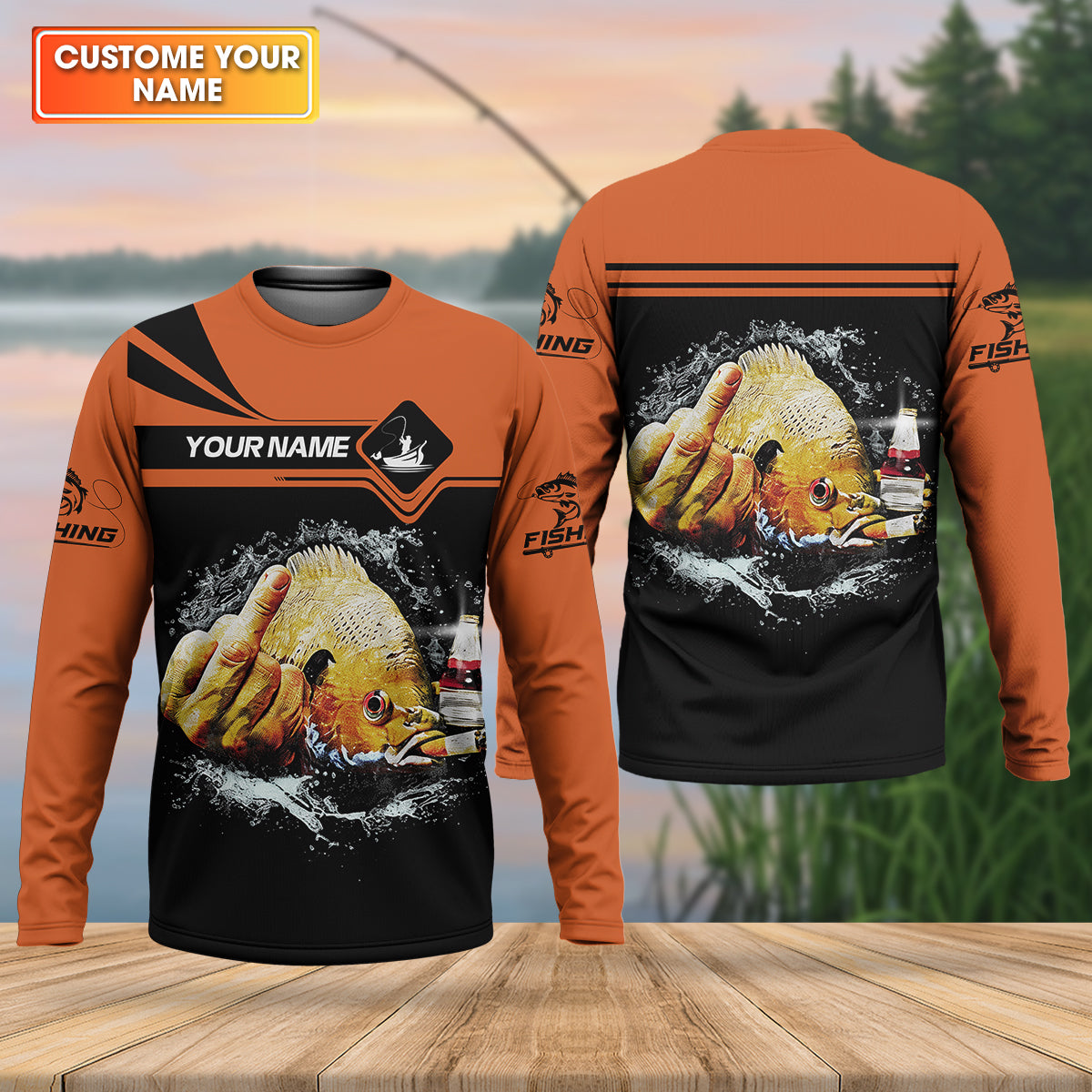 Funny Middle Finger, Personalized Fishing Shirt, Savage Angler Long Sleeve for Men, Fishing Shirts For Men