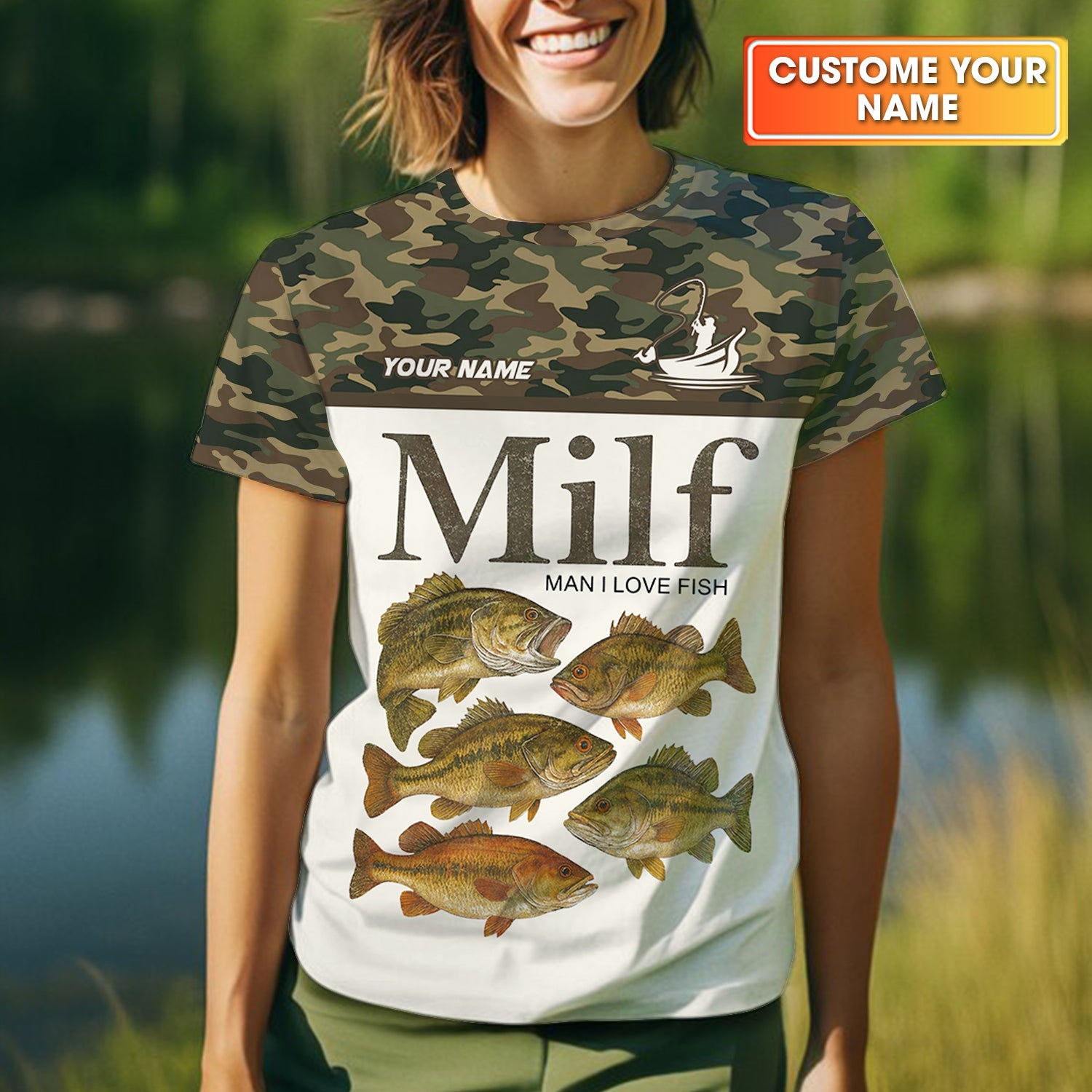 MILF Man I Love Fish Funny Fishing Shirt, Camo Fishing UPF Shirts, Women Fishing Shirt
