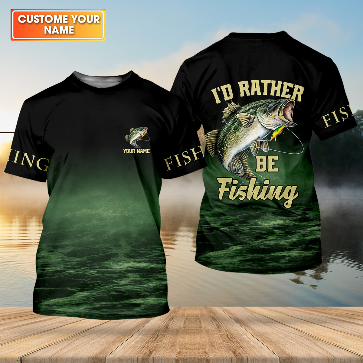 I’d Rather Be Fishing – Personalized Bass Fishing Shirt, Fishing UPF Shirts, Funny Fishing Shirt