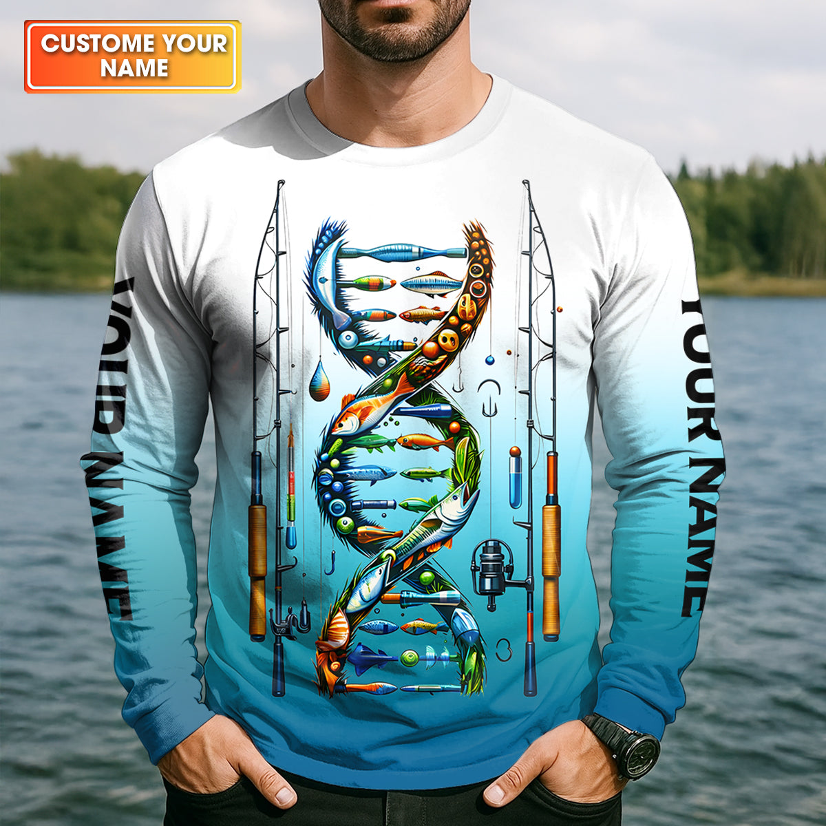 Personalized Fishing DNA Shirt, It’s In My DNA Angler Gift For Men, Fishing UPF Shirts