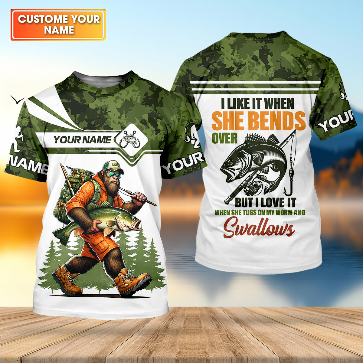 When She Bends – Fishing Humor Shirt, Fishing UPF Shirts, Funny Fishing Shirt