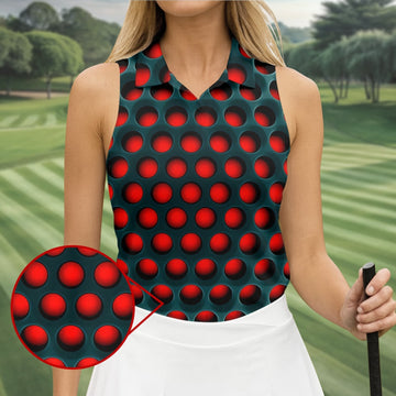 3D Effect Circular Pattern Red Golf Shirt, Cool Golf Outfit, Women Golf Top, Ladies Golf Shirts