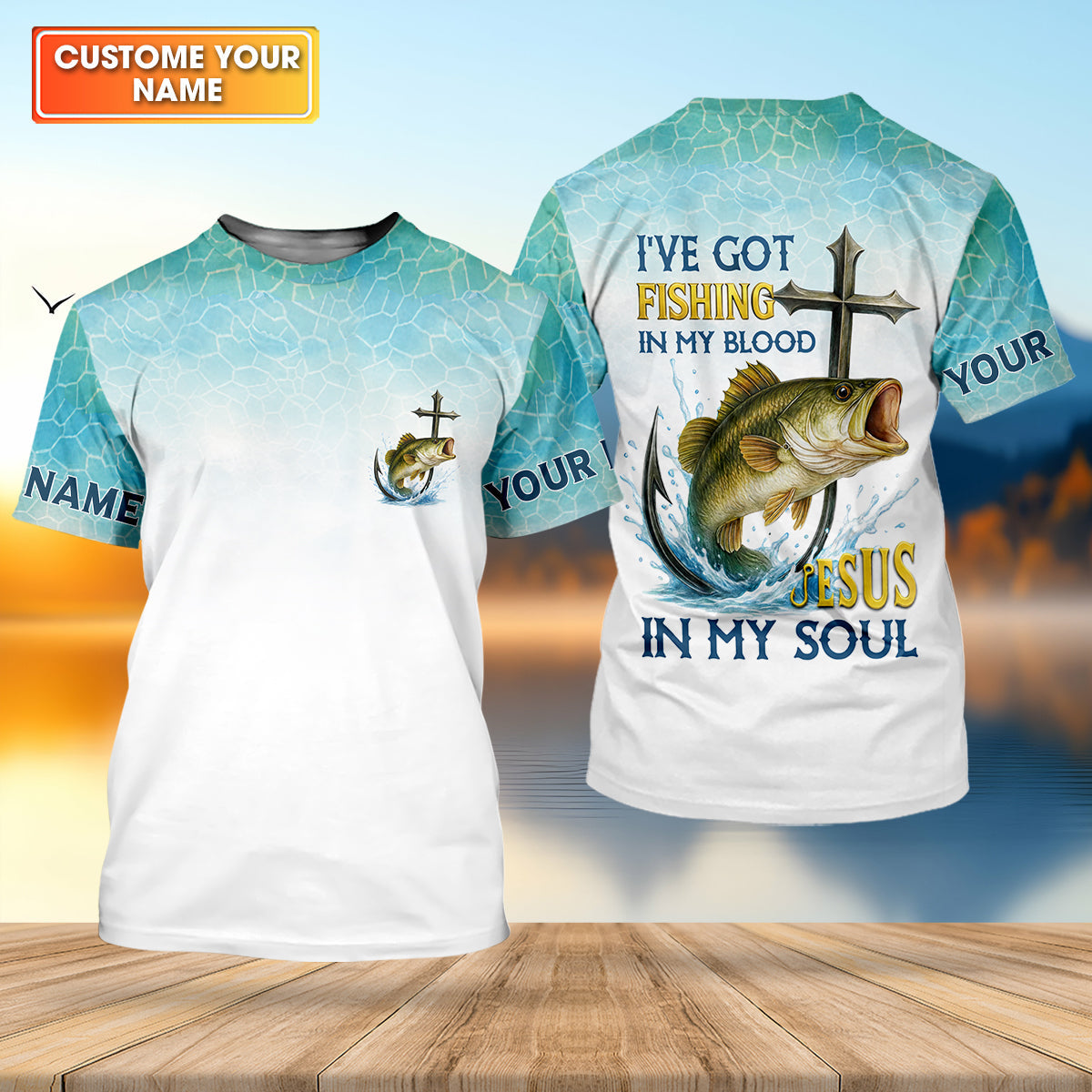 I've Got Fishing In My Blood Jesus In My Soul Faith Cross Christian Fishing UPF Shirts, Fishing Shirts For Men
