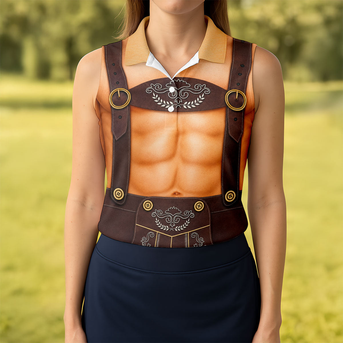 Funny Lederhosen Oktoberfest Costume Polo Shirt, Golf Shirts For Women, Women’s Golf Apparel