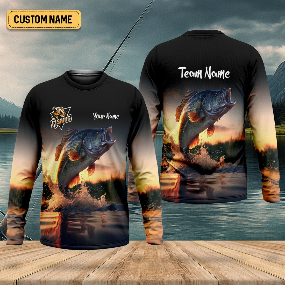 Largemouth Bass Fishing Performance Fishing Shirts, Fishing UPF Shirts, Fishing Shirts For Men