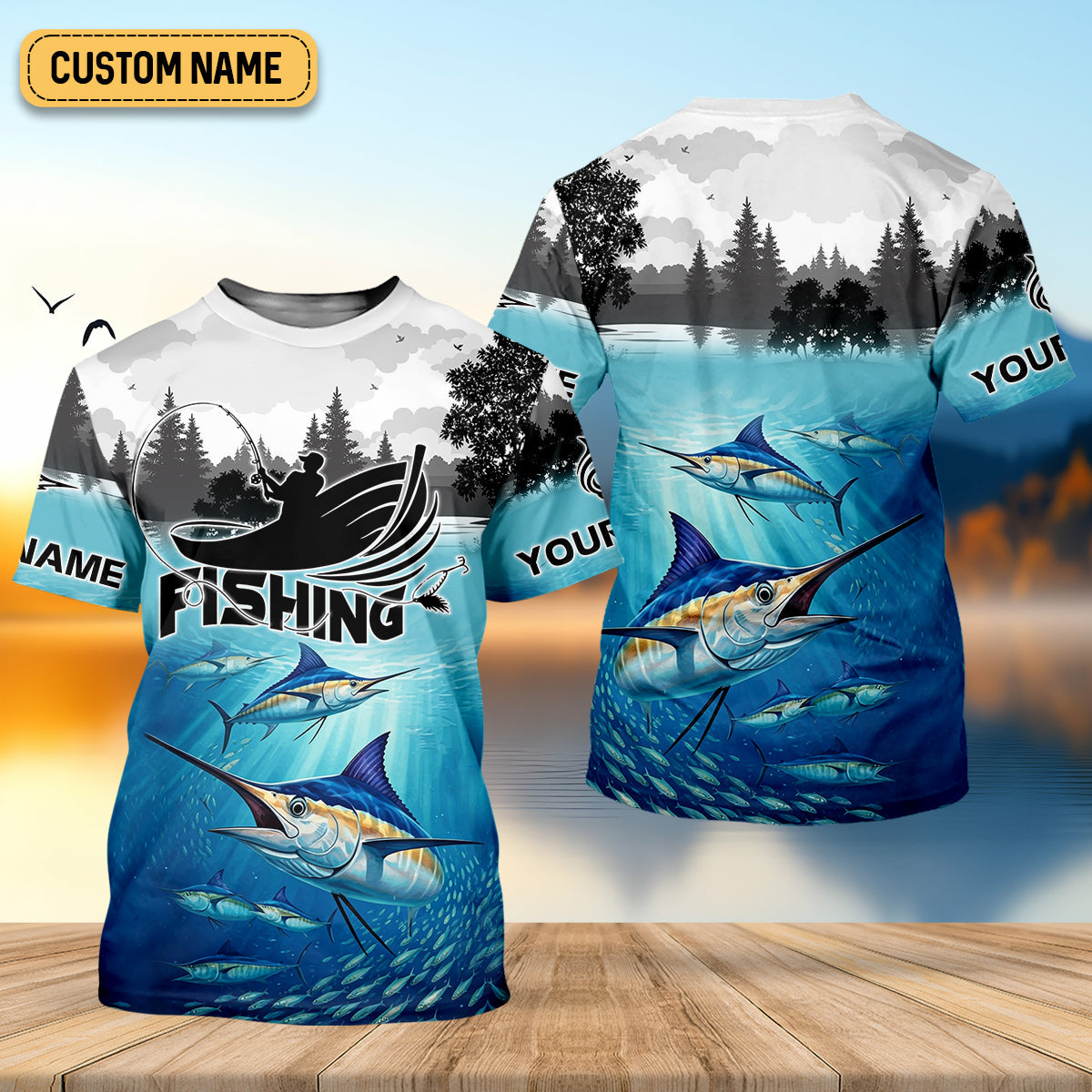Blue Marlin Fishing SPF Shirt For Men, Performance Fishing Shirts, Gift For Fisherman, Men's Fishing Shirt