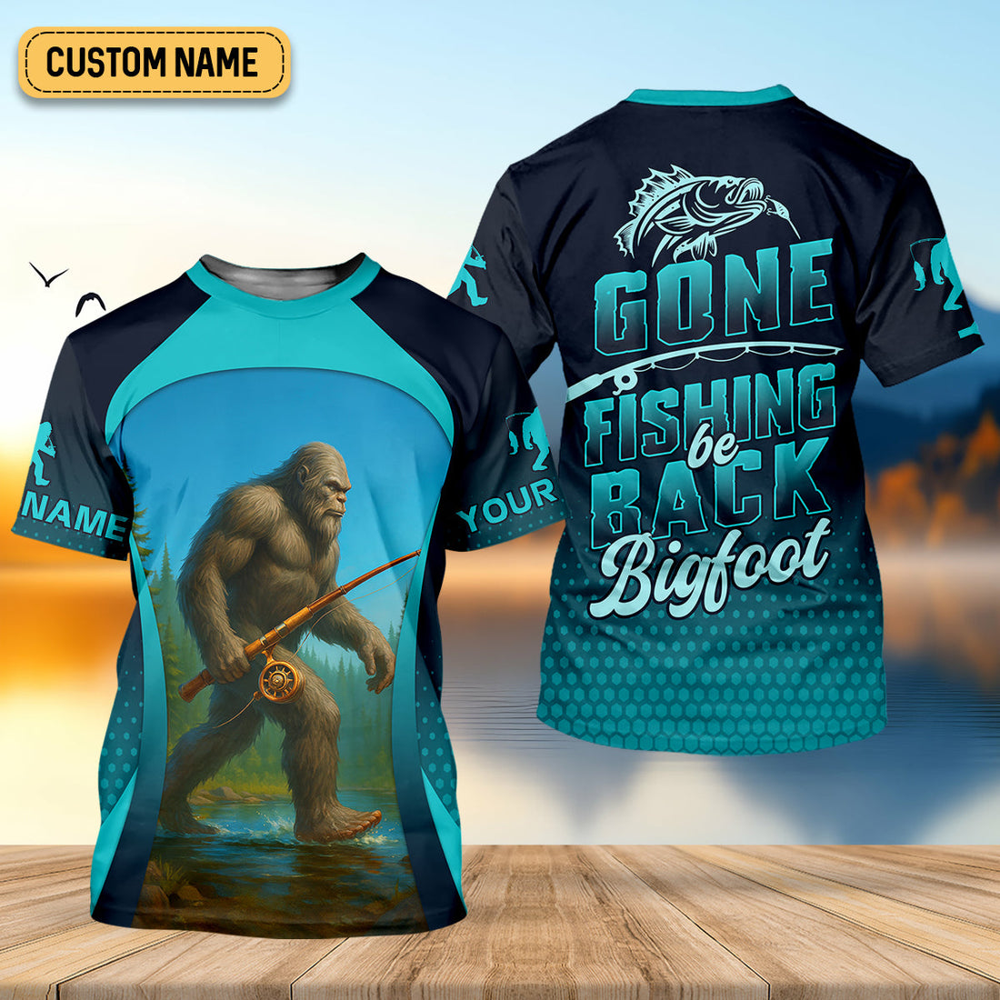 Gone Fishing Be Back Bigfoot Blue Fishing Shirt, SPF Shirt For Men, Gift For Fisherman, Men's Fishing Shirt