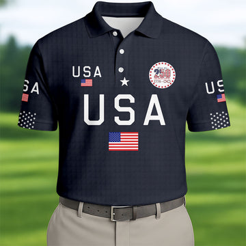 Free For 250 Years Black Patriotic Golf Shirt, 4th Of July Golf Shirt, 250th Anniversary Polo ShirtFor Men