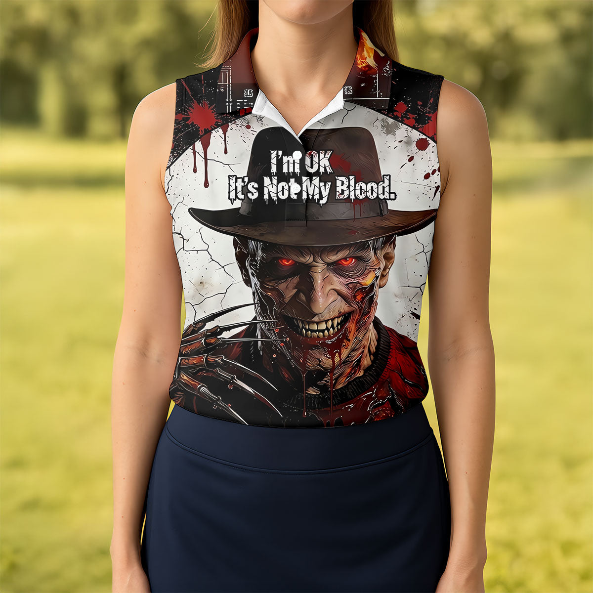 Im Ok Its Not My Blood Character Golf Polo Shirt, Halloween Golf Shirt, Womens Golf Polo
