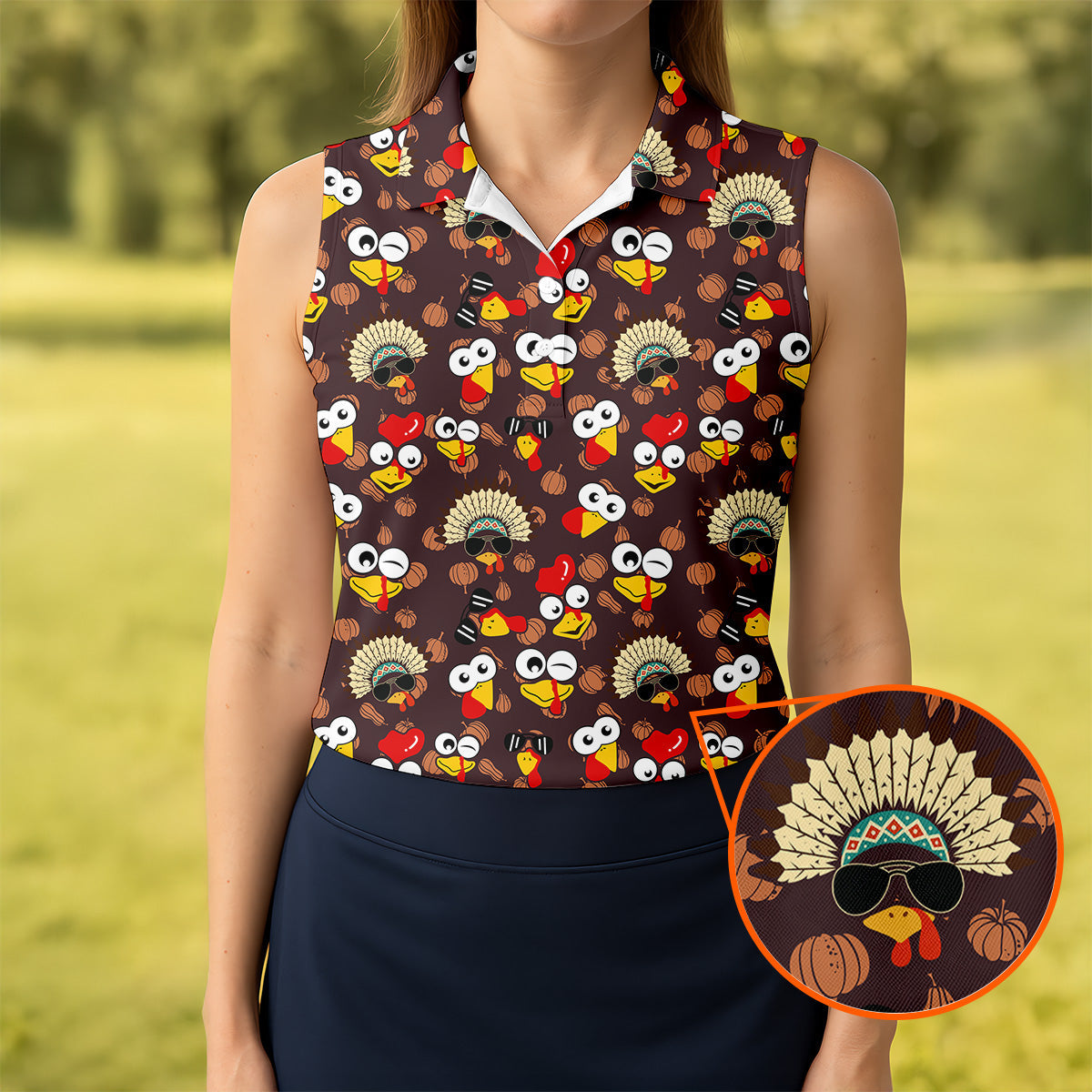 Thanksgiving Polo Golf Shirt For Women, Pumpkin Turkey Fun Women's Golf Shirts, Thanksgiving Golf Gift For Ladies