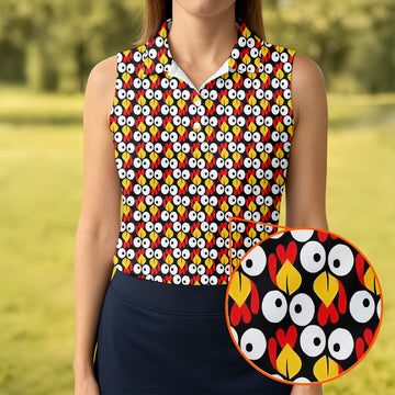 Funny Turkey Thanksgiving Ladies Golf Tops, Fun Women's Golf Shirts, Ladies Golf Polos, Golfing Apparel