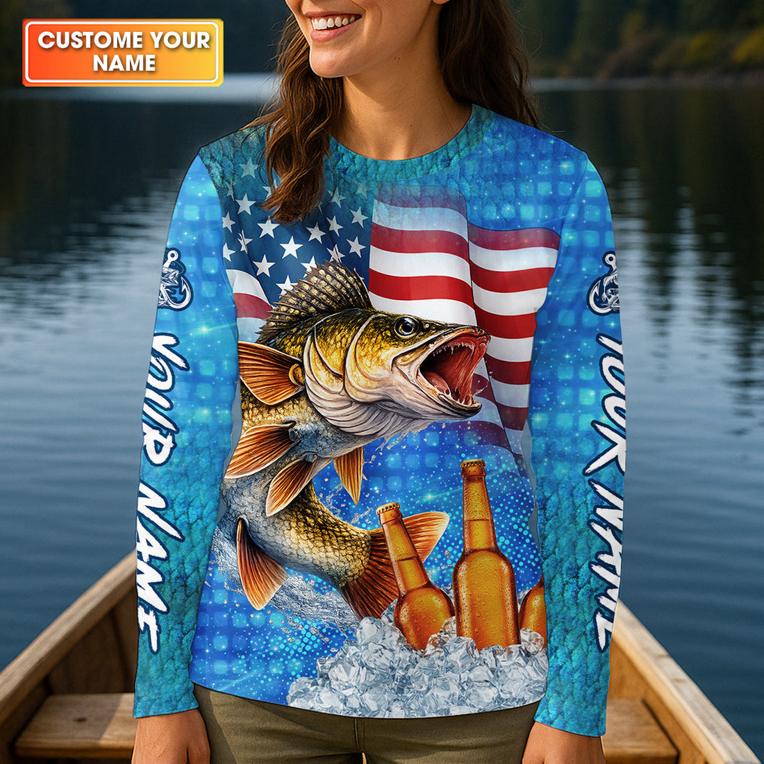 Fishing And Beer Patriotic Fishing Shirt, 250th Anniversary Fishing UPF Shirts, Fishing Shirt For Women