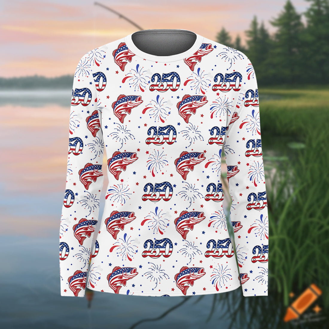 Largemouth Bass Fishing Patriotic Fishing Shirt, Fishing UPF Shirts, 250th Anniversary Fishing Shirt For Women