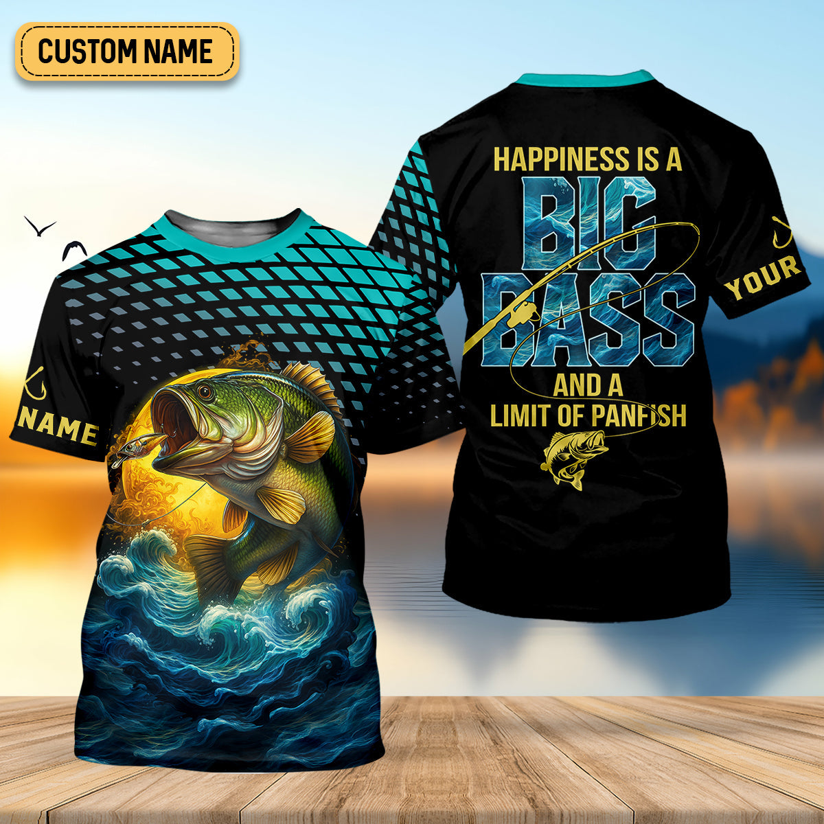 Happiness Is A Big Bass And A Limit Of Panfish Fishing UPF Shirts, Funny Fishing Shirt, Fishing Gifts For Men