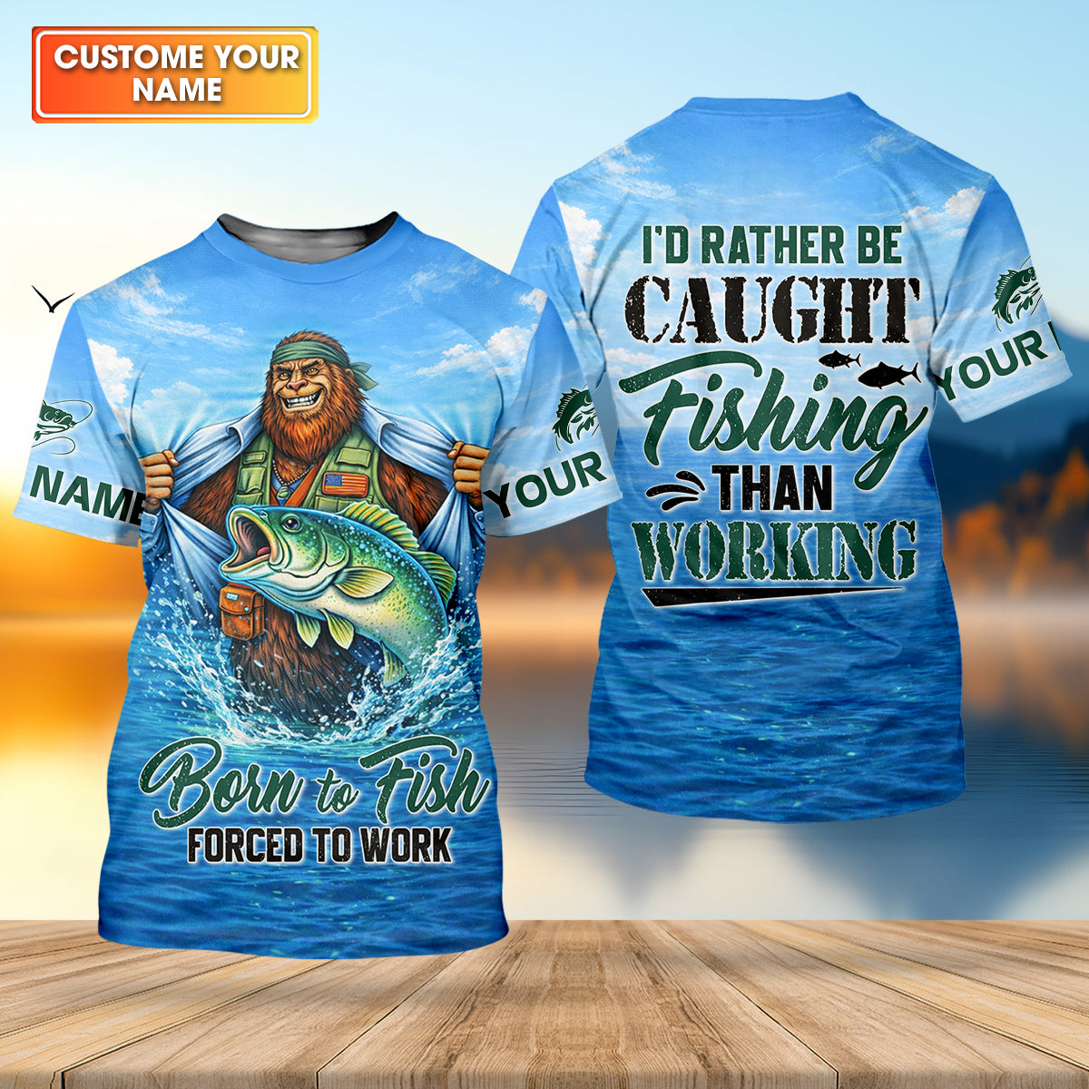 I’d Rather Be Caught Fishing Than Working Fishing UPF Shirts, Bigfoot Fishing Shirt, Funny Fishing Shirt