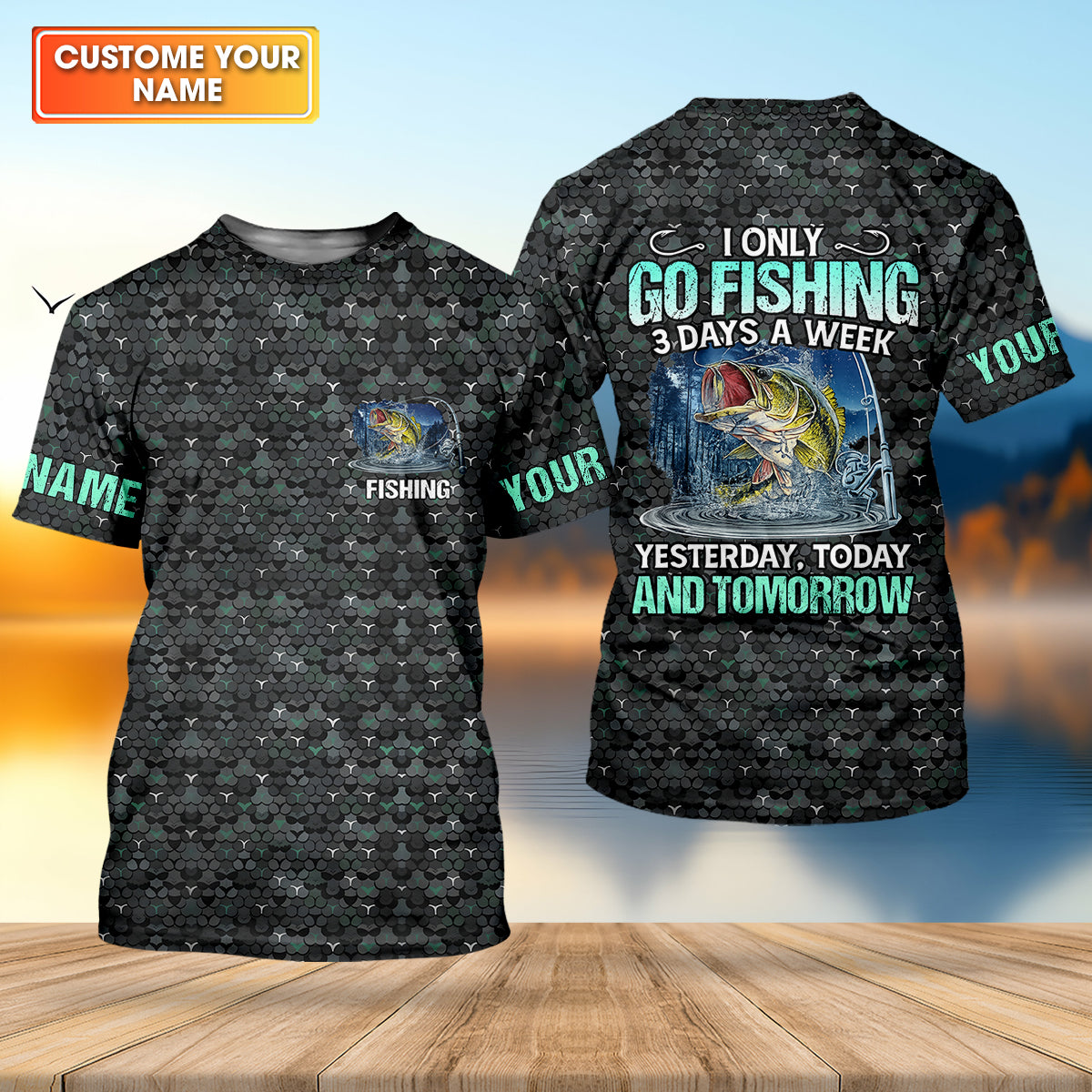 Personalized Fishing Shirt, Go Fishing 3 Days A Week Shirt, Fishing UPF Shirts, Funny Fisherman Gift
