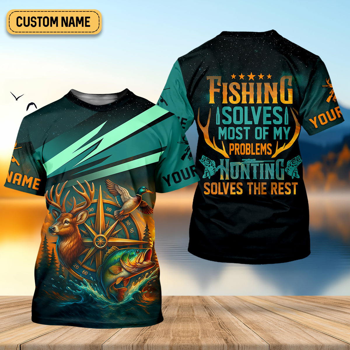 Fishing Solves Most Of My Problems Sky Star Pattern Fishing UPF Shirts, Fishing And Hunting SPF Shirt For Men