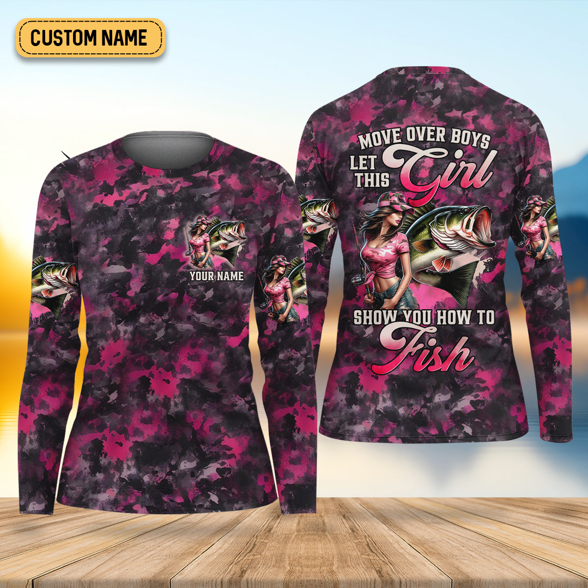Let's This Girl Show You How To Fish Pink Camo Funny Fishing Shirt, Women SPF Shirt, Female Fishing Shirts