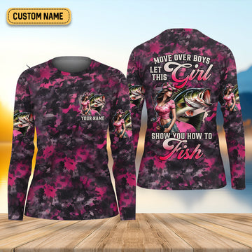 Let's This Girl Show You How To Fish Pink Camo Funny Fishing Shirt, Women SPF Shirt, Female Fishing Shirts
