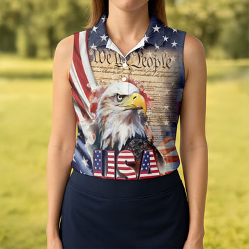 We The People Bald Eagle USA 250th Anniversary Women's Golf Tops, Ladies Golf Shirts, 4th Of July Patriotic Golf Shirt