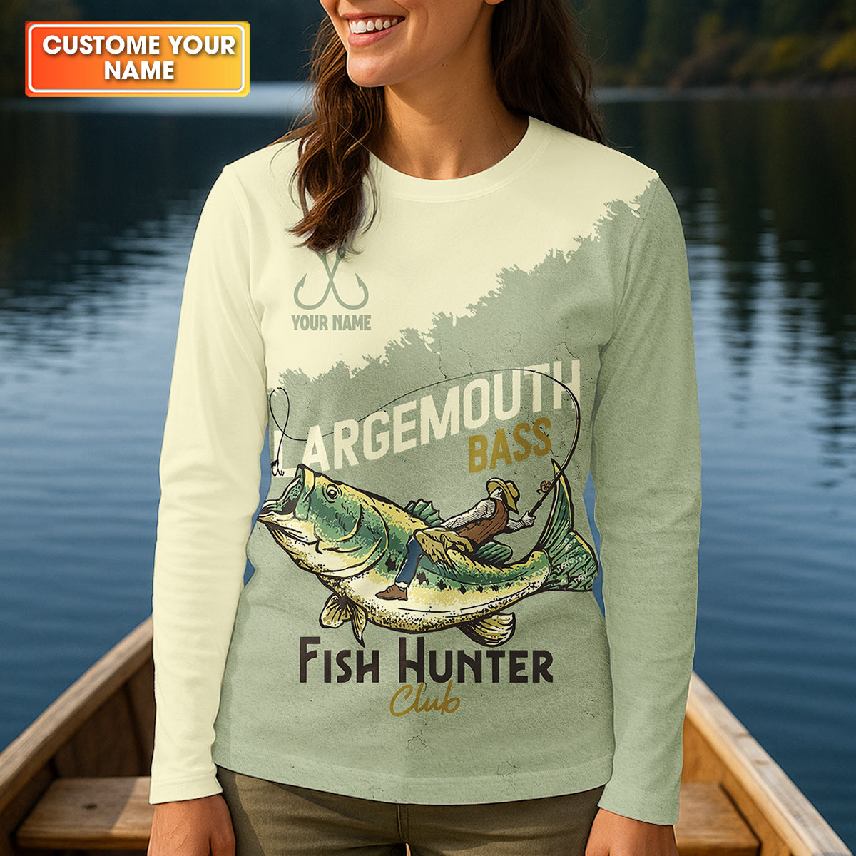 Largemouth Bass Fish Hunter Club Fishing UPF Shirts, Funny Fishing Shirt, Women Fishing Shirt