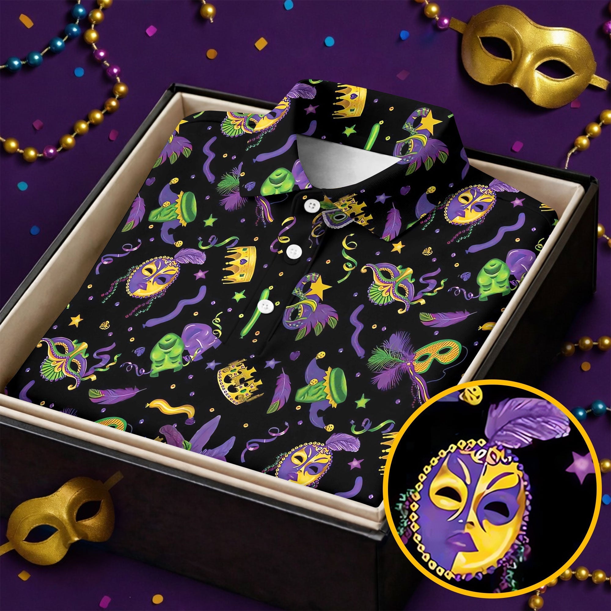 Mardi Gras Golf Sleeveless Polo ShirtWomens, Mardi Gras Black Golf Shirt, Ladies Golf Shirt