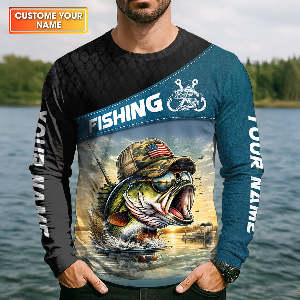 Funny Fishing Humor UPF Shirt, Personalized Bass Fishing Shirt for Men