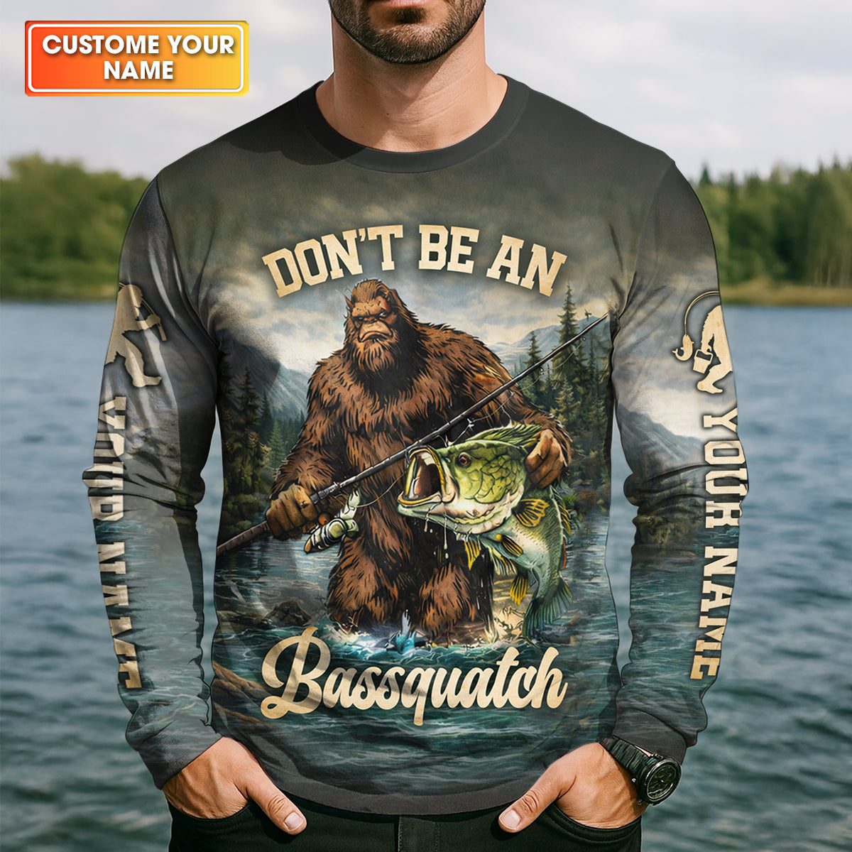 Bassquatch Fishing Shirt, Gone Squatchin’ And Catchin’ Fishing Shirt, Fishing UPF Shirts