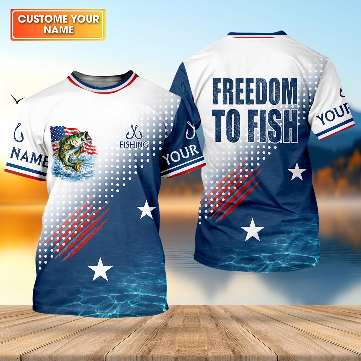 Freedom To Fish Shirt, Personalized American Flag Fishing Long Sleeve For Men, Fishing UPF Shirts