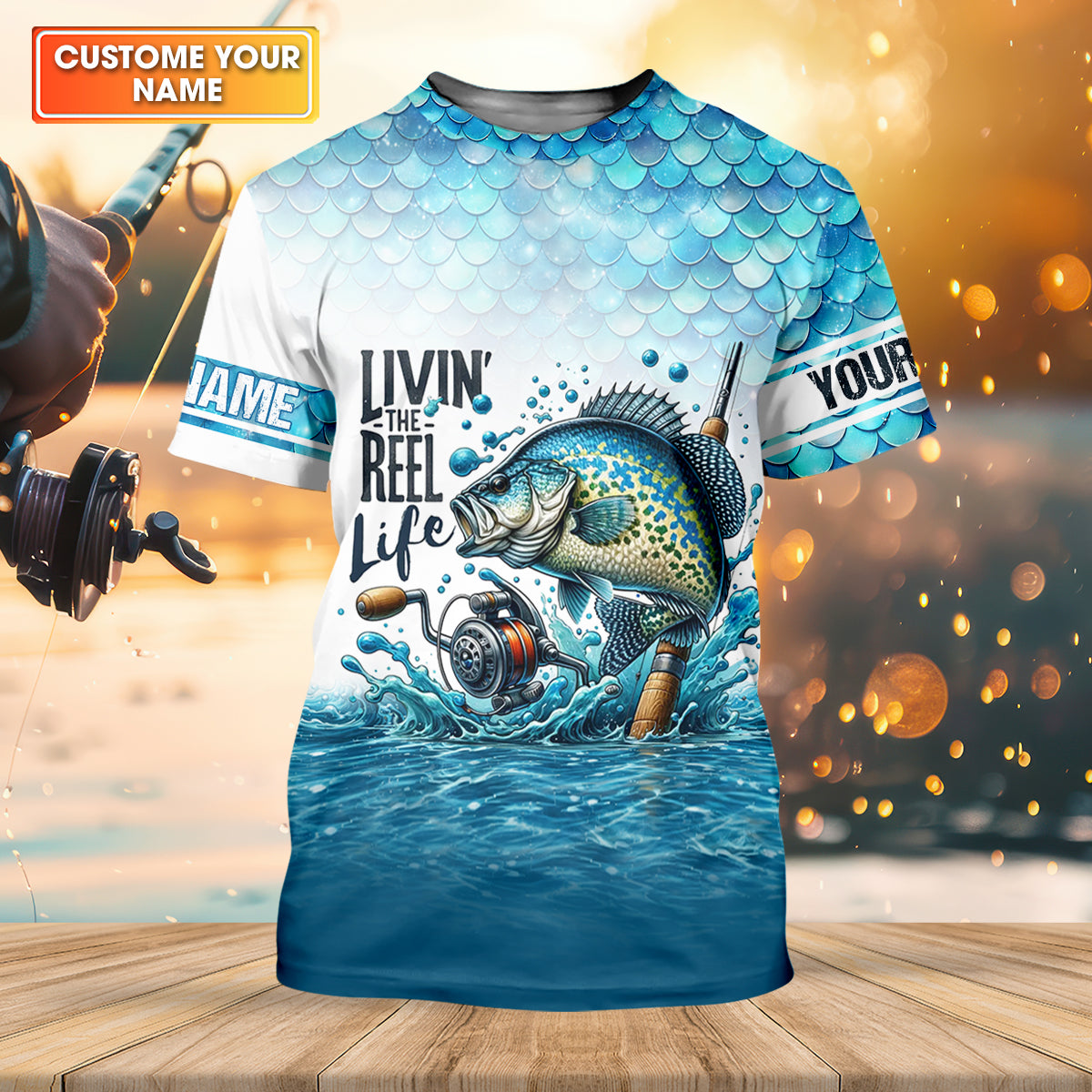 Living The Reel Life Fish Scale Pattern Funny Fishing Shirt, Fishing UPF Shirts, Fishing Shirts For Men