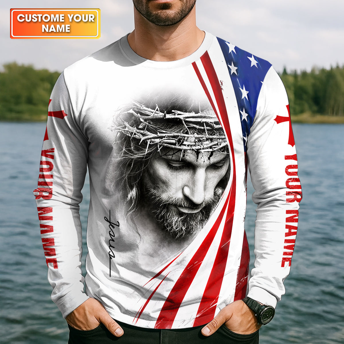 Jesus Is My Savior Fishing Is My Therapy Shirt, Personalized Christian Fishing Long Sleeve For Men