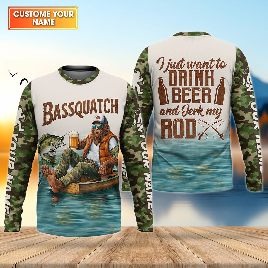 Funny Bigfoot Fishing UPF Shirt, Personalized Fishing Shirt for Men