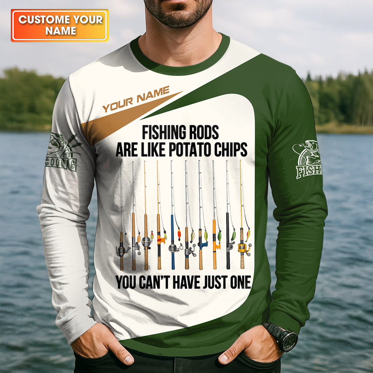 Fishing Rods Are Like Potato Chips Shirt, Personalized Funny Fishing Long Sleeve For Men