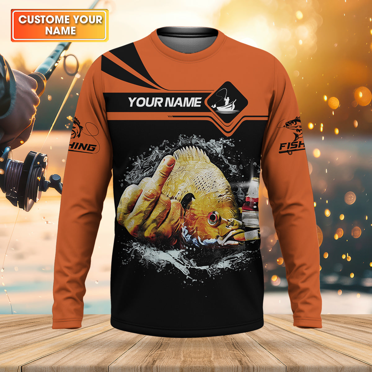 Funny Middle Finger, Personalized Fishing Shirt, Savage Angler Long Sleeve for Men, Fishing Shirts For Men