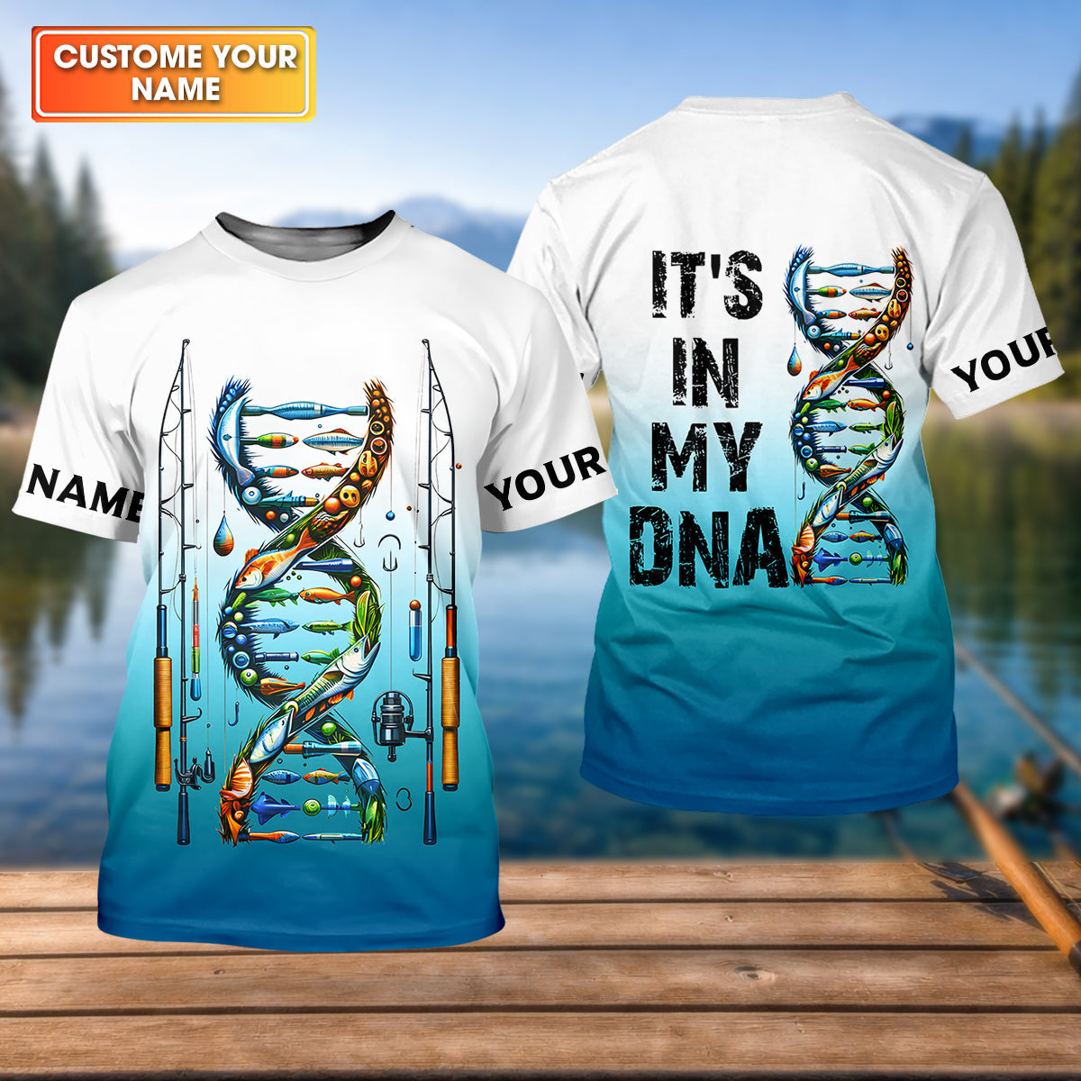 Personalized Fishing DNA Shirt, It’s In My DNA Angler Gift For Men, Fishing UPF Shirts