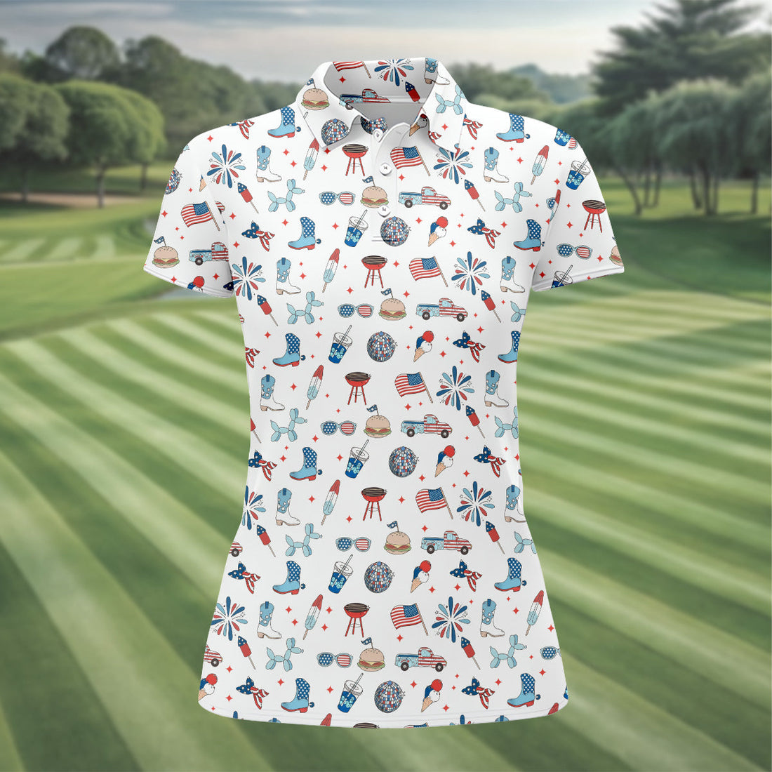Red White and Blue Womens Golf Polo ShirtWomen's 4th Of July Shirts, America 250 Anniversary Shirt, Ladies Golf Shirt
