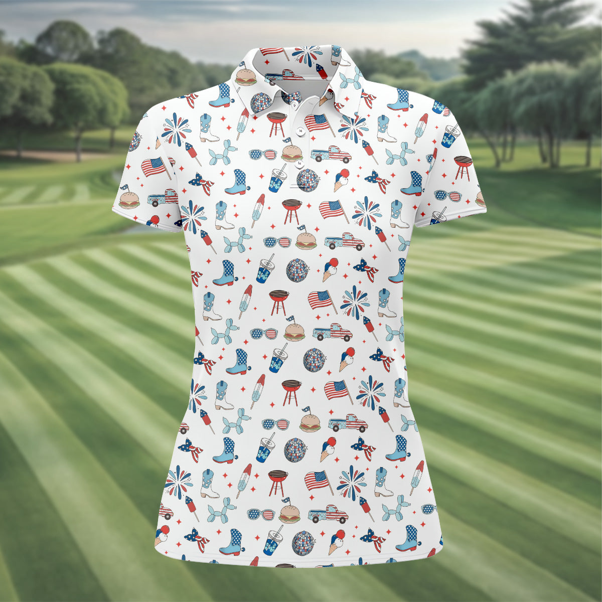 Red White and Blue Womens Golf Polo ShirtWomen's 4th Of July Shirts, America 250 Anniversary Shirt, Ladies Golf Shirt