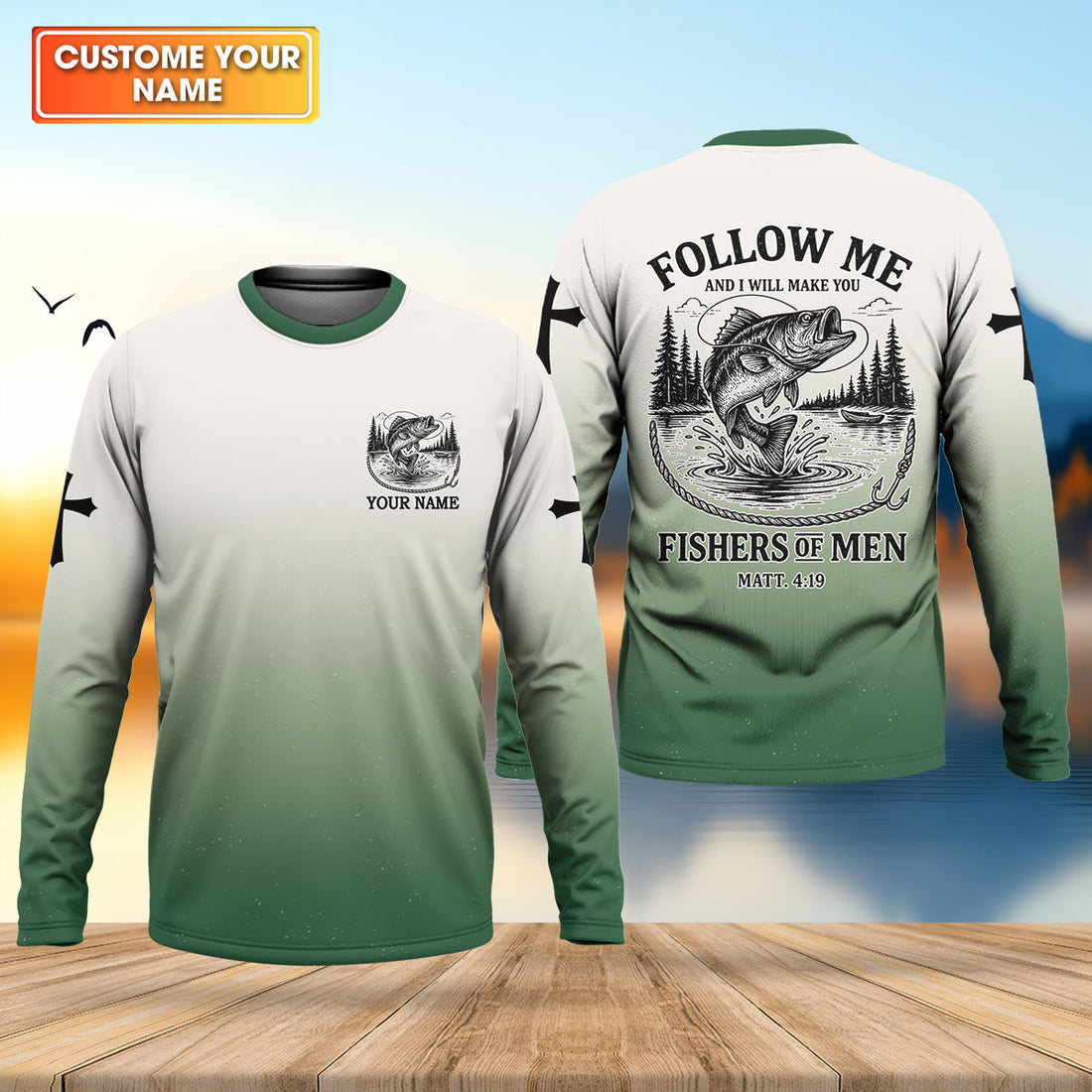Custom Christian Shirts, Christian Fishing Shirts, Follow Me Fishers of Men Matthew 4:19, Religious Gift for Men