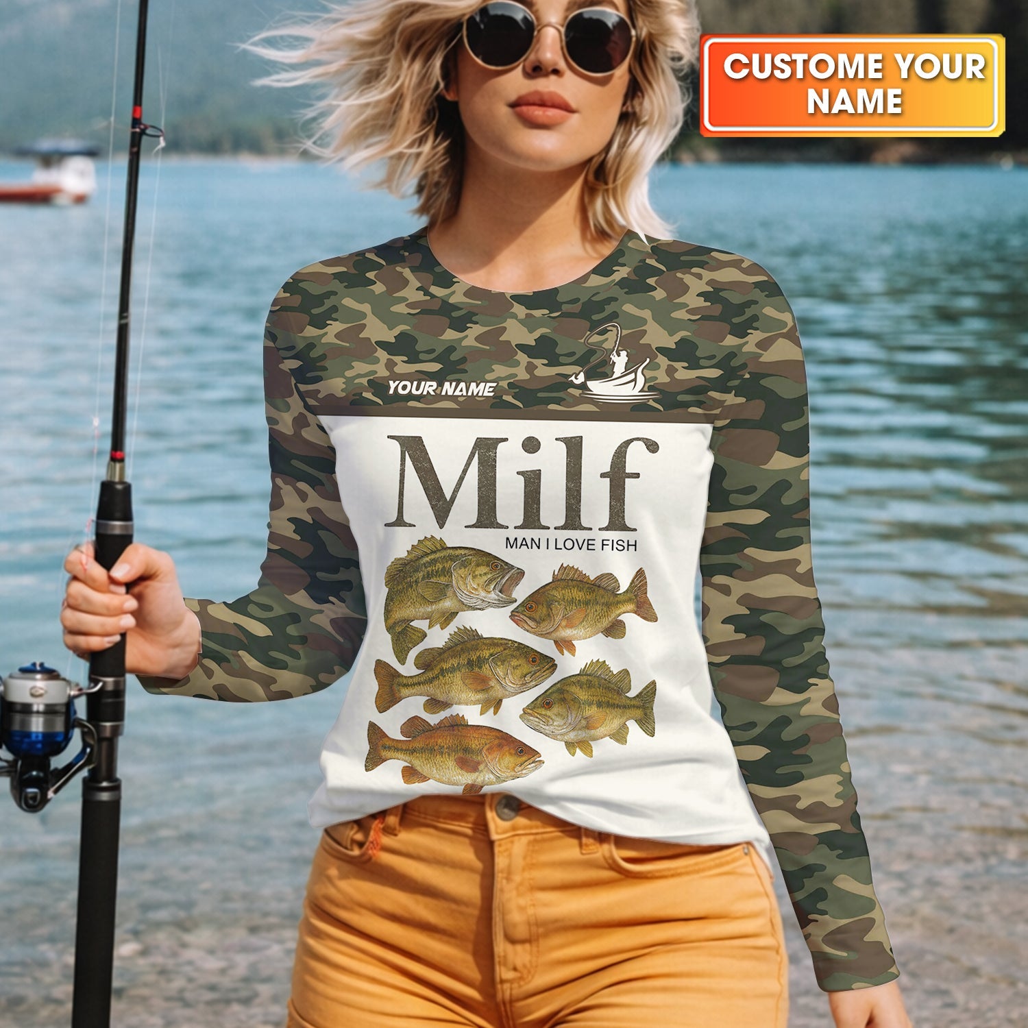 MILF Man I Love Fish Funny Fishing Shirt, Camo Fishing UPF Shirts, Women Fishing Shirt