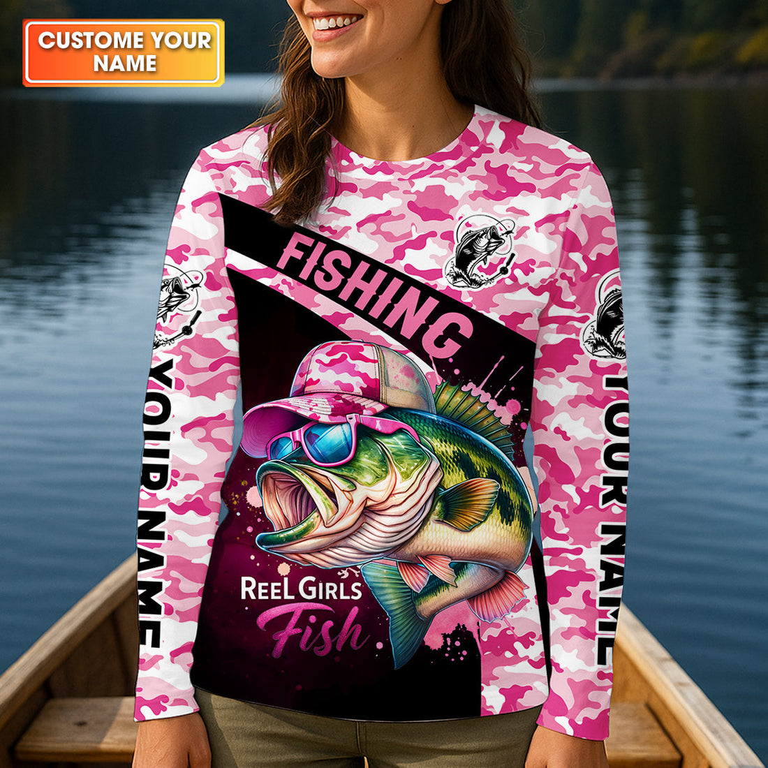 Personalized Move Over Boys Fishing Shirt, Pink Camo Girl Angler, Custom Name Fishing Shirt