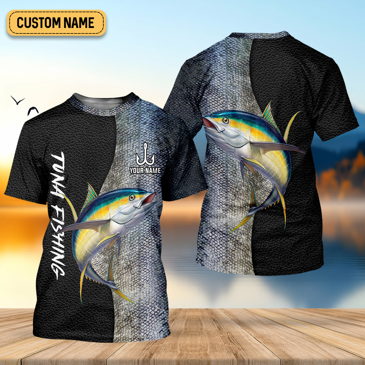 Tuna Fishing Saltwater Custom Name UPF Shirts, Tournament Fishing Shirts, Men's Fishing Shirt