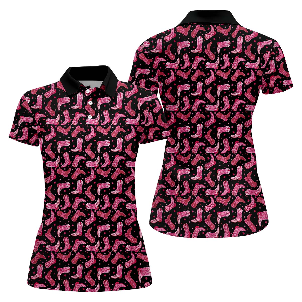Pink Cowboy Boots Womens Golf Polo ShirtGolfing Apparel, Womens Golf Gifts