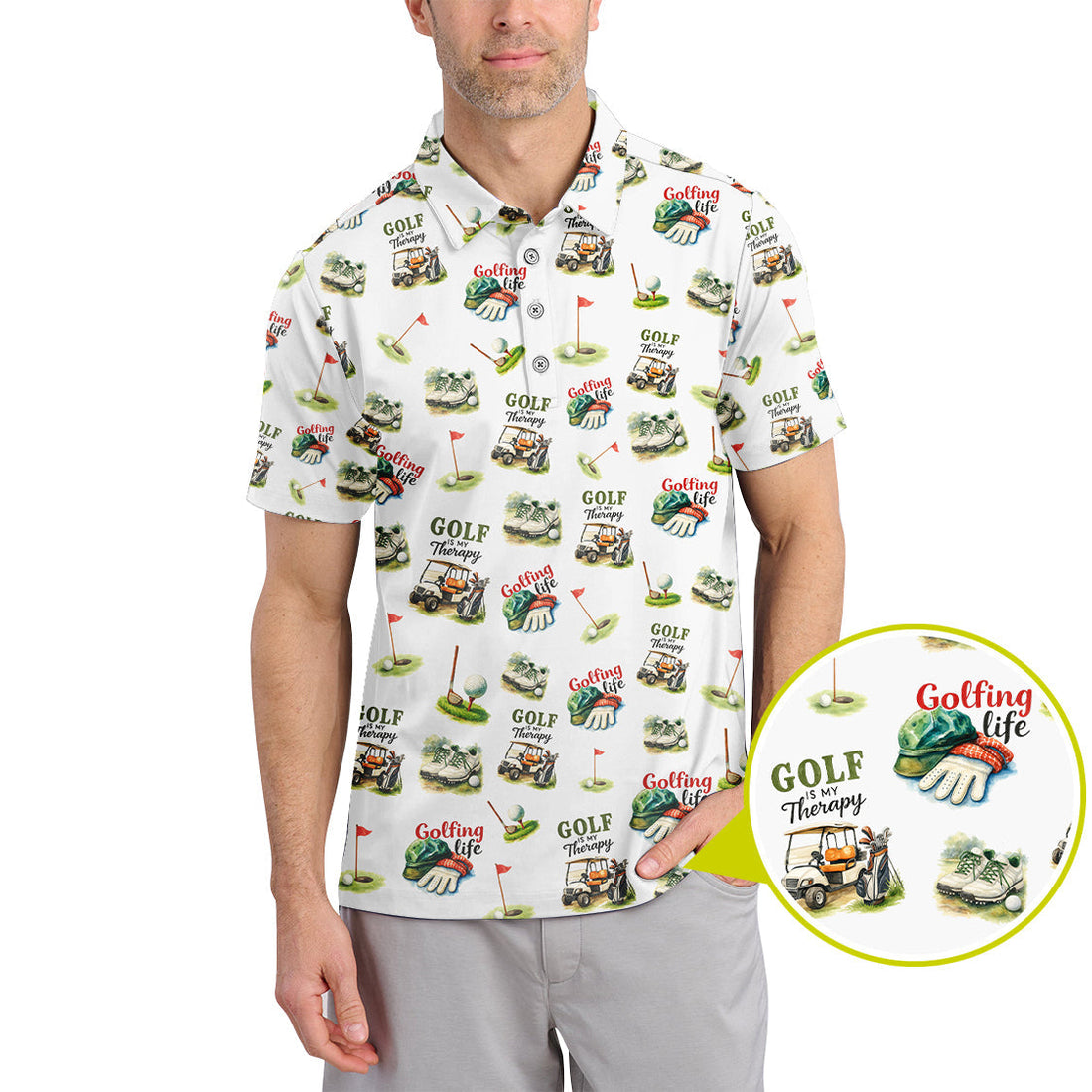 Golf Is My Therapy Pattern Golf Shirt, Golfing Life Polos, Golf Gift For Golf Lovers, Funny Golf Shirts