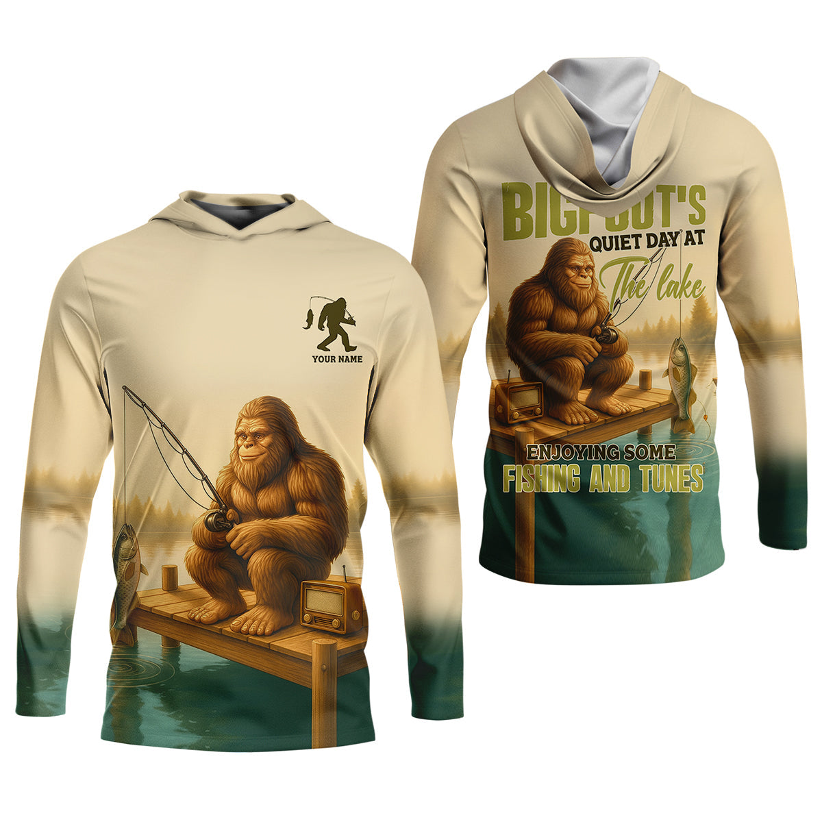 Bigfoot's Quiet Day At The Lake Fishing UPF Shirts, Funny Fishing Shirt, Presents For Fishermen