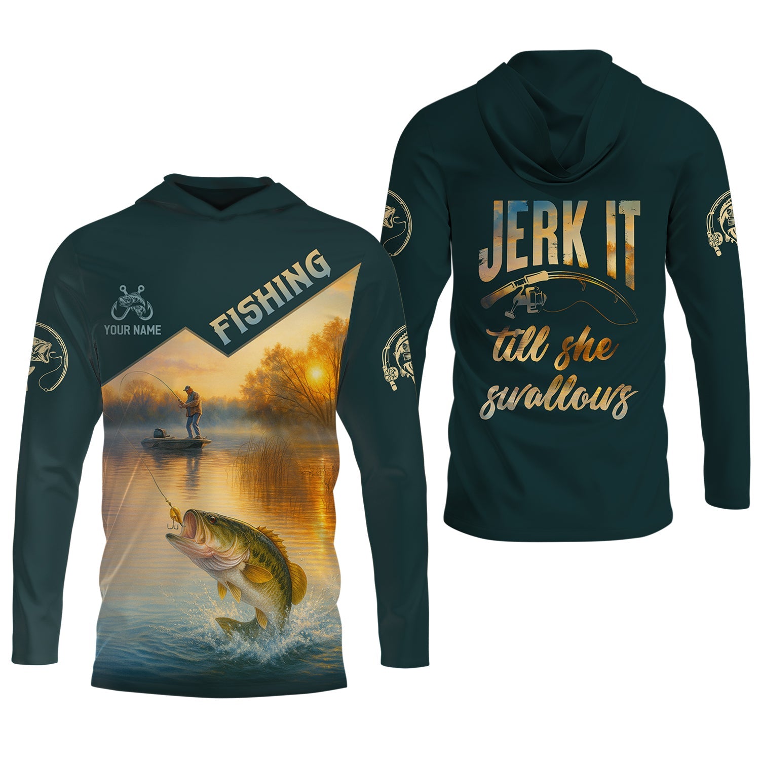 Jerk It Till She Swallows Fishing UV Shirts, Fish Shirt Funny, Fishing Jersey, Fishing Shirts For Men