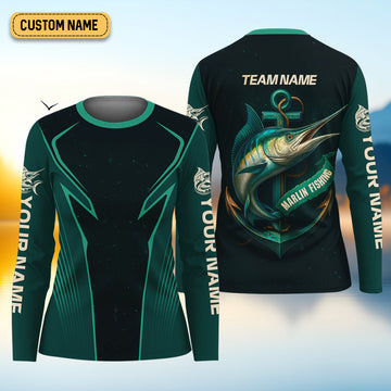 Blue Marlin Fishing Team Shirt, Fishing Jersey, SPF Long Sleeve Shirts Womens, Fishing Shirt For Women