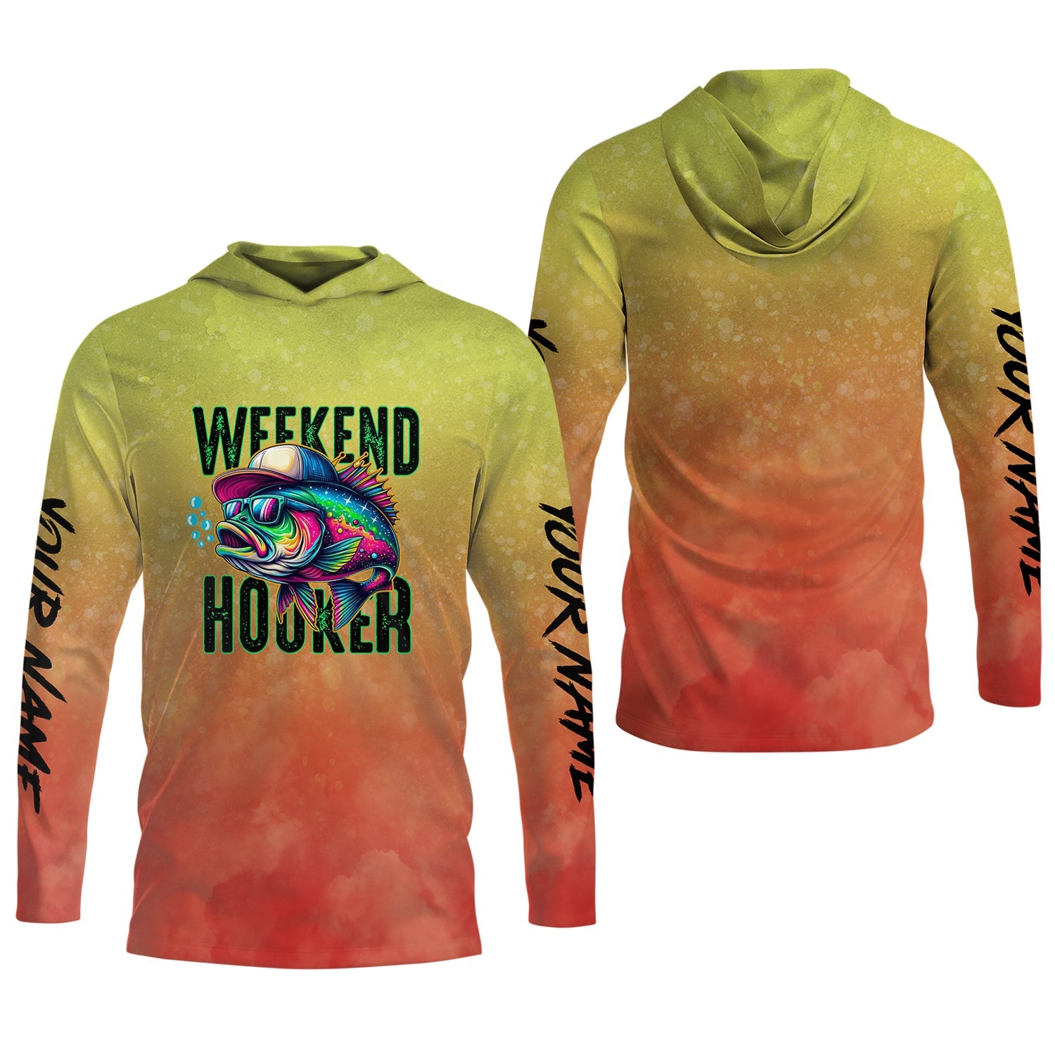 Weekend Hooker Orange Yellow Fishing Shirt, SPF Shirt, Hooded Sun Shirt, Gift For Fisherman