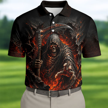 Halloween Grim Reaper Horror Character Polo Shirt, Mens Golf Shirts, Golf Apparel For Men