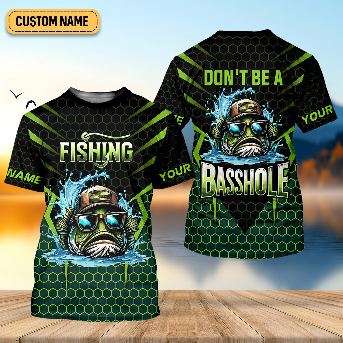 Basshole Funny Fishing Shirt, Camouflage Fishing Shirts, SPF Shirt For Men, Hooded Fishing Shirt